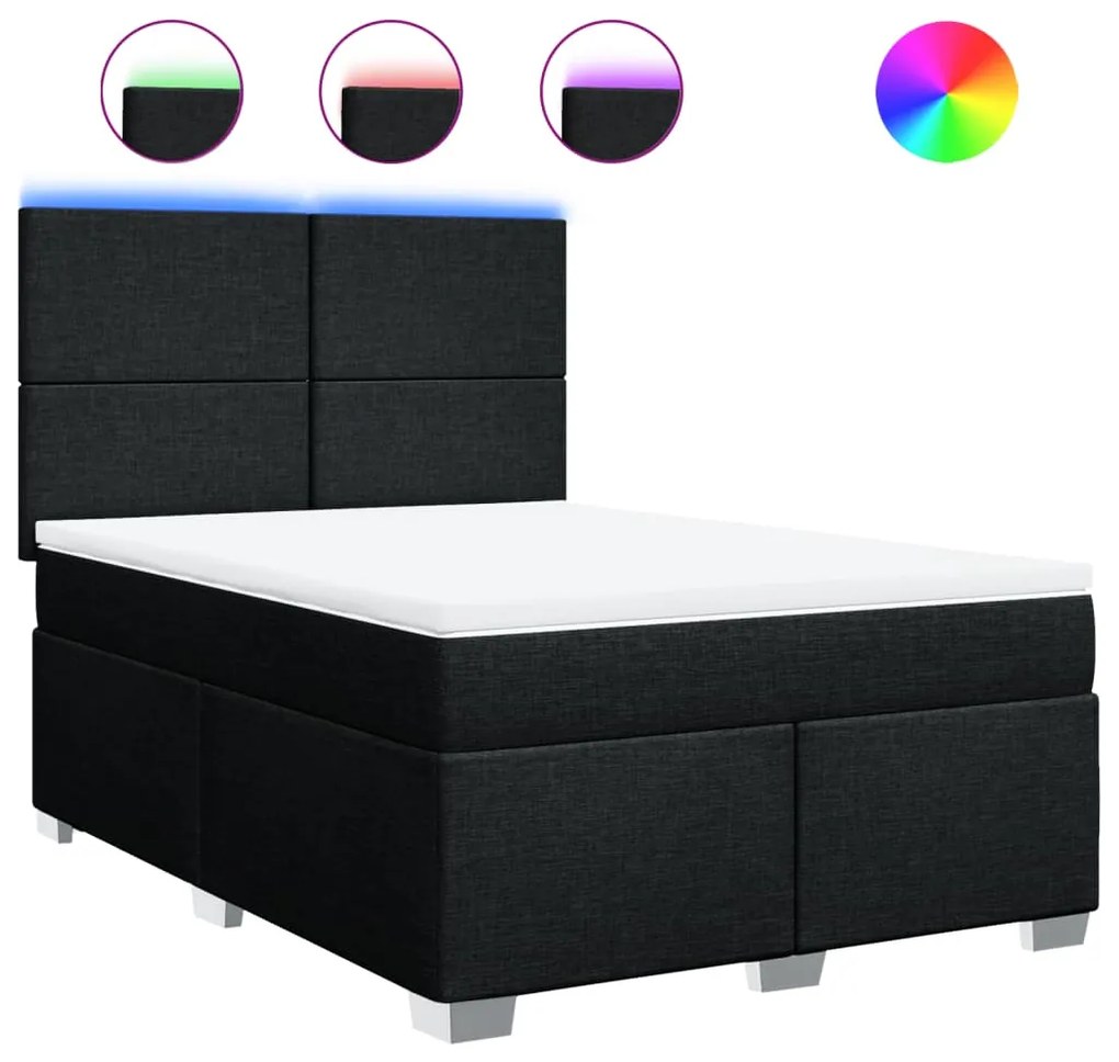 vidaXL Κρεβάτι Boxspring με Στρώμα Μαύρο 140x200 εκ. Υφασμάτινο