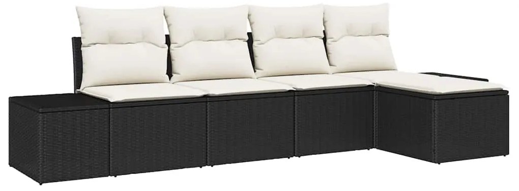 vidaXL Σετ Καναπέ Κήπου 5 pcs Μαύρο, Κρέμα Πολυ rattan, βαμμένο ατσάλι