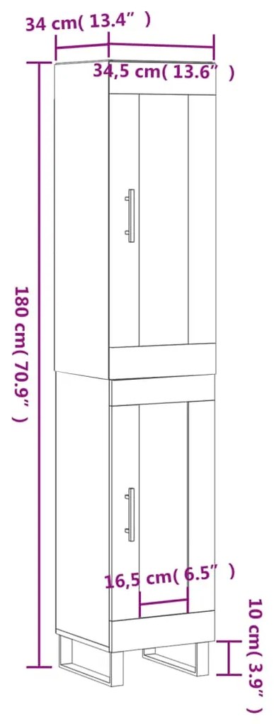 Ντουλάπι Γυαλ. Λευκό 34,5 x 34 x 180 εκ. από Επεξεργασμένο Ξύλο - Λευκό