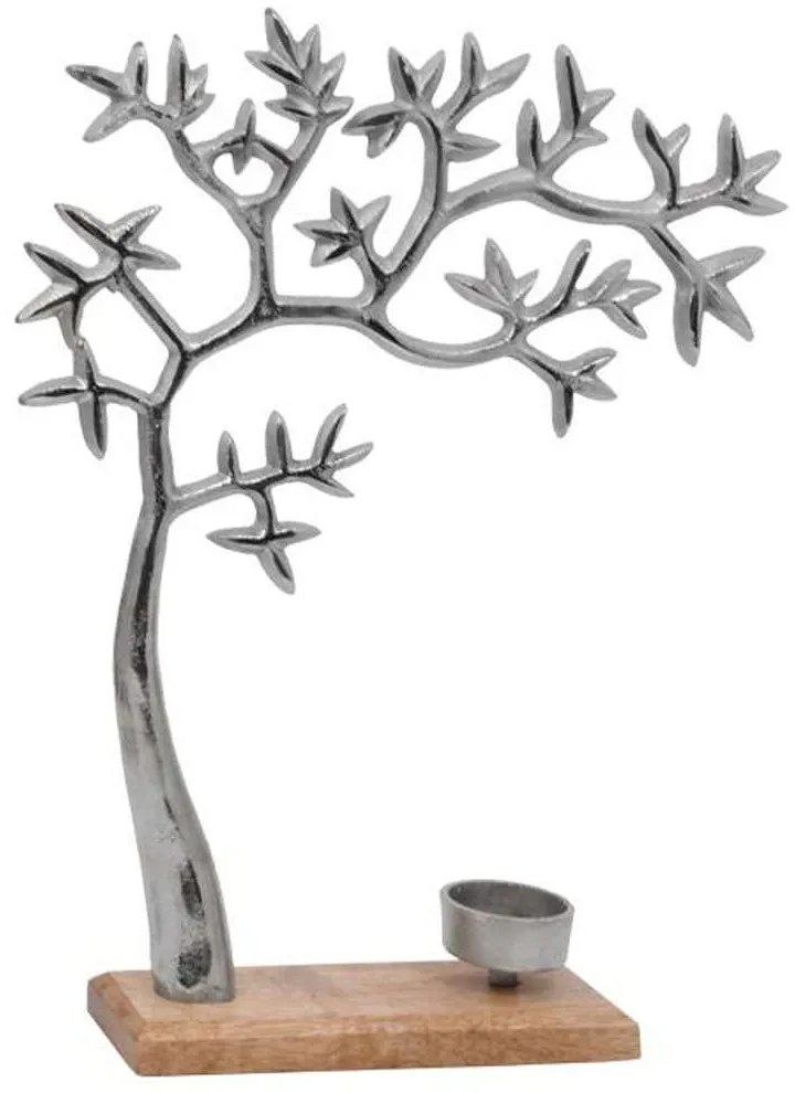 Κηροπήγιο Tree 934-123-005 28x8x37cm Nickel-Natural Ξύλο,Αλουμίνιο