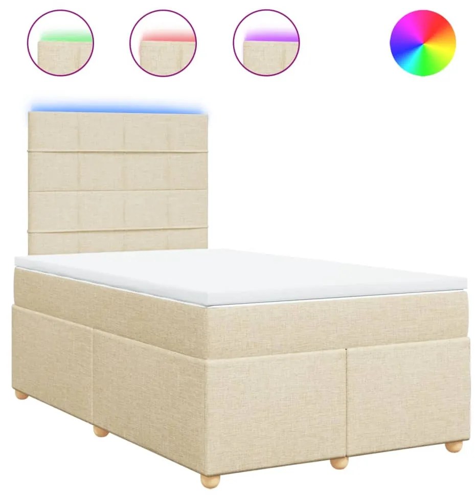 vidaXL Κρεβάτι Boxspring με Στρώμα Κρεμ 120x200 εκ. Υφασμάτινο