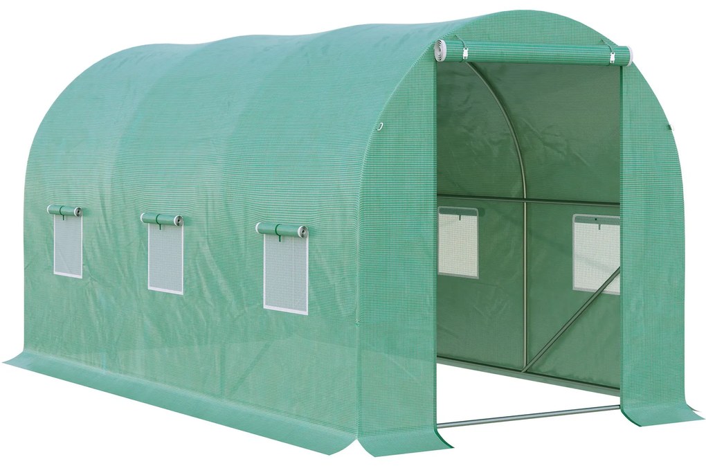 Outsunny Θερμοκήπιο με καμάρα, 6 παράθυρα με δίχτυ, διαφανές κάλυμμα, μεταλλικός σκελετός, 3,95 x 1,95 x 1,90μ, Πράσινο
