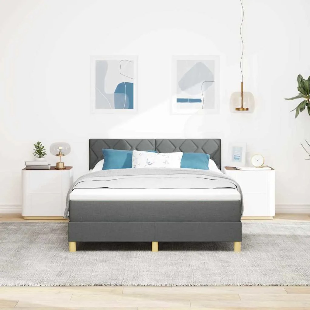 vidaXL Κρεβάτι box spring με στρώμα Σκούρο γκρι 140 x 190 cm ύφασμα