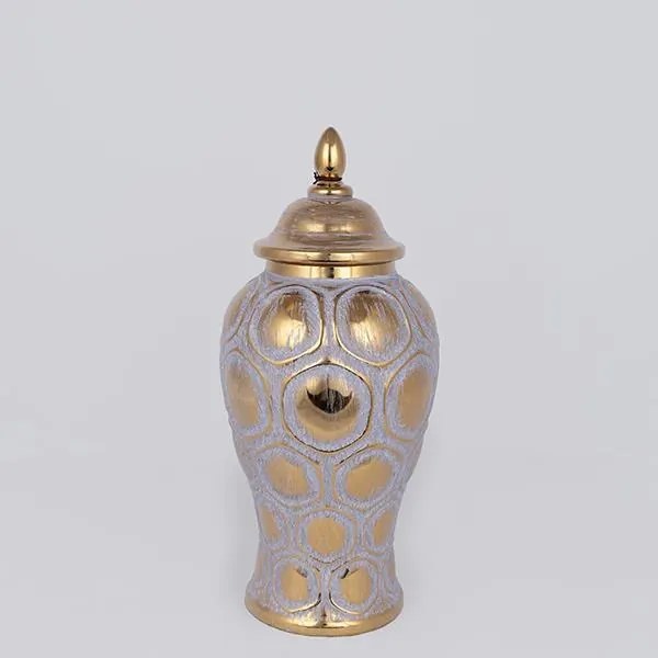 ΒΑΖΟ ΜΕ ΚΑΠΑΚΙ  ΚΕΡΑΜΙΚΟ ΓΚΡΙ - ΧΡΥΣΟ 17.7x17.7x40cm|752-20349