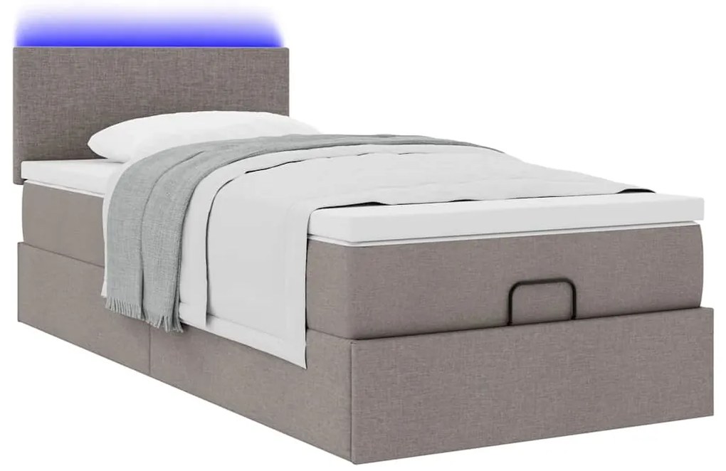 vidaXL Οθωμανικό κρεβάτι με στρώμα & LEDs Taupe 100x200 cm Ύφασμα