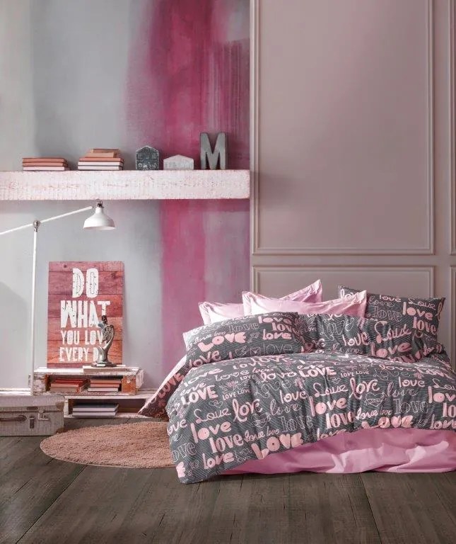 Σετ Σεντόνια Polycotton Υπέρδιπλα 220x240εκ. Αγαπη 299 Grey-Lila Dimcol