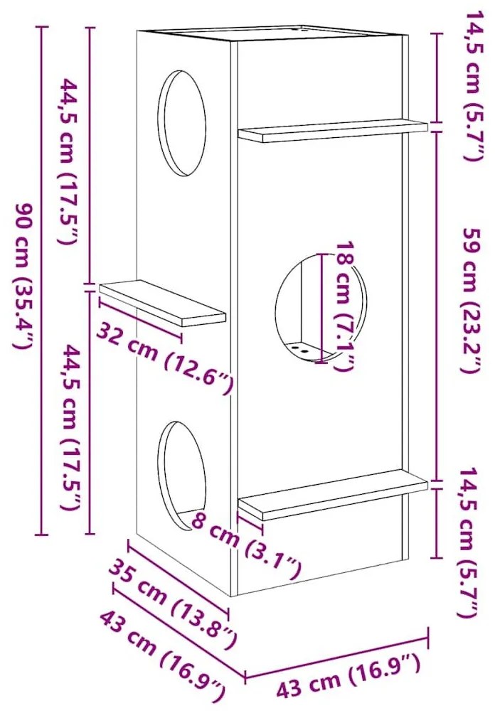 Σπίτι για γάτες 43x43x90 cm από μασίφ ξύλο πεύκο - Καφέ