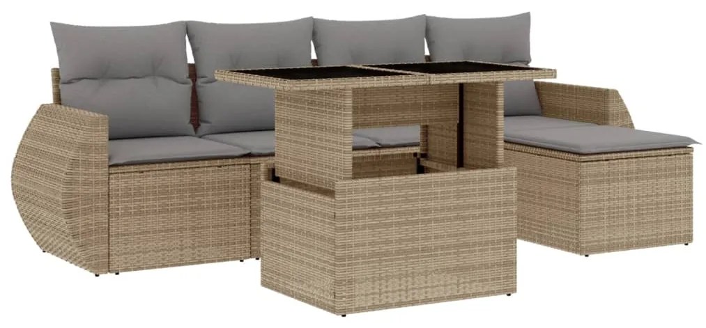 vidaXL Σετ Καναπέ Κήπου 6 τεμ. Μπεζ Συνθετικό Ρατάν με Μαξιλάρια