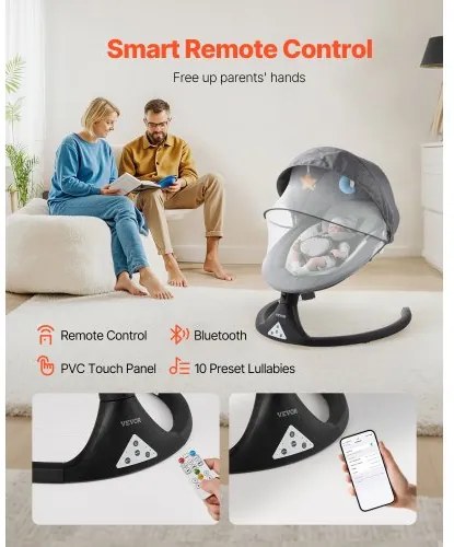 VEVOR Baby Swing for Infants 5 Speeds 3 Seat Positions Remote Control Bluetooth