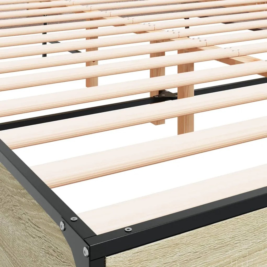 vidaXL Πλαίσιο Κρεβατιού Sonoma Δρυς 150x200 εκ. Επεξ. Ξύλο &amp; Μέταλλο