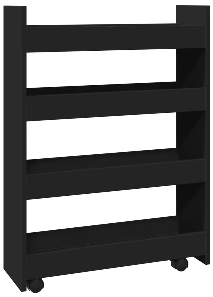 vidaXL Τρόλεϊ Αποθήκευσης Στενό 4 Επιπέδων Μαύρο Επεξεργασμένο Ξύλο