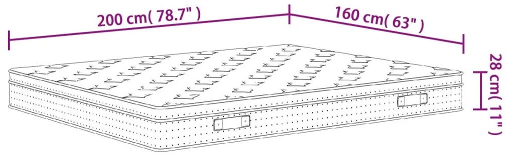 Στρώμα με Pocket Springs Μεσαία Σκληρότητα 160 x 200 εκ. - Λευκό