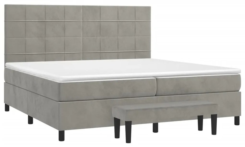 vidaXL Κρεβάτι Boxspring με Στρώμα Ανοιχτό Γκρι 200x200 εκ. Βελούδινο