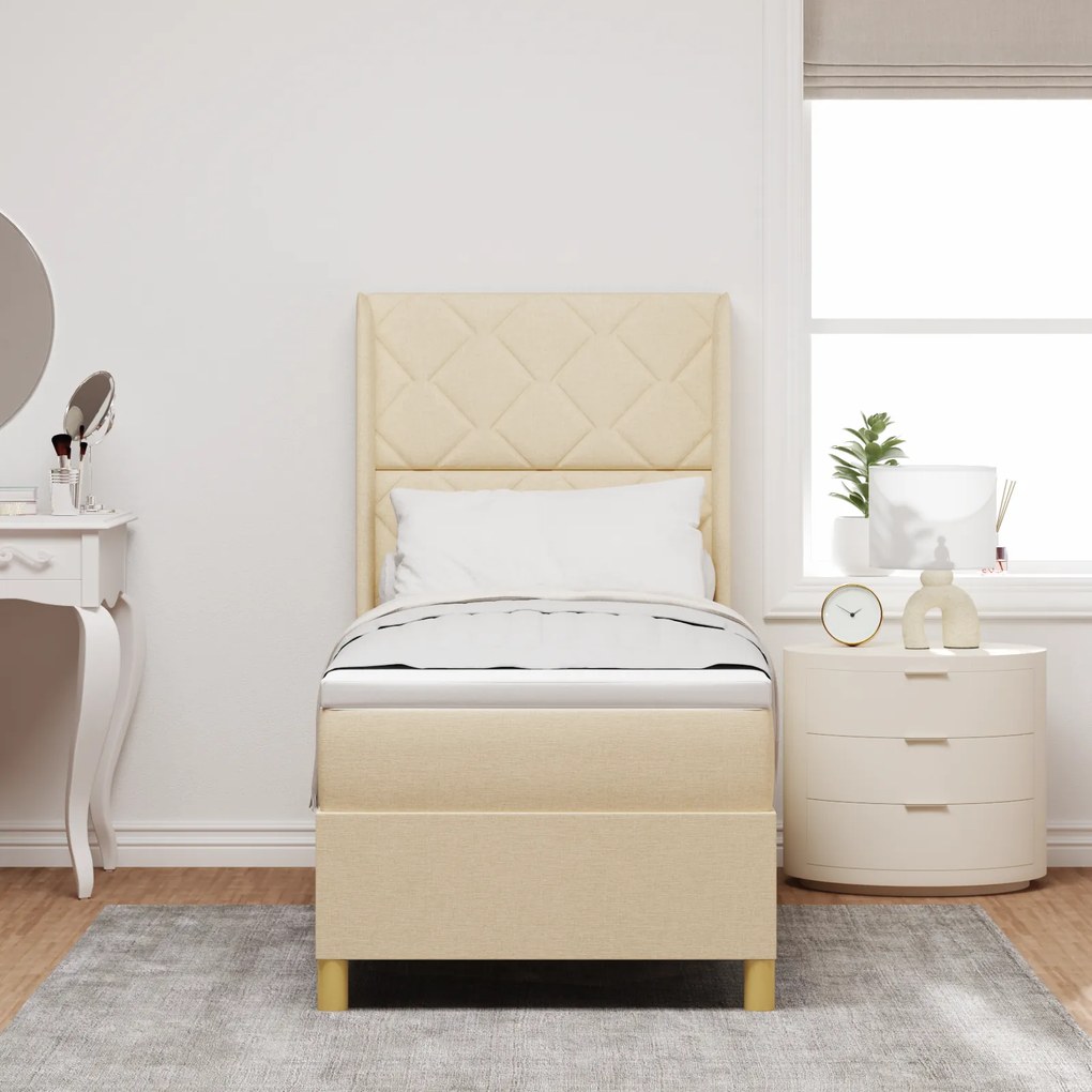 vidaXL Κρεβάτι Box Spring με Στρώμα Κρεμ 80x200 εκ