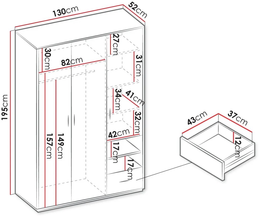 Ντουλάπα Qubic 3D1S Τρίφυλλη