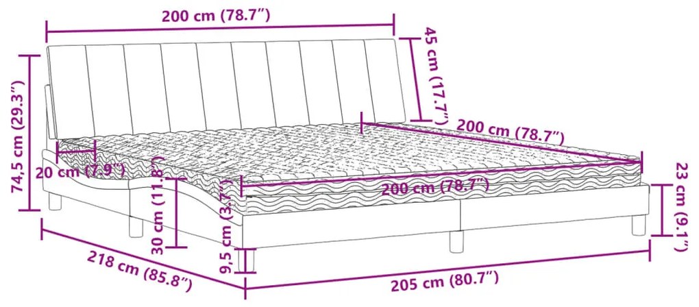 Κρεβάτι με Στρώμα Σκούρο Γκρι 200x200 εκ. Βελούδινο - Γκρι