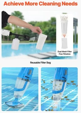 VEVOR Pool Vacuum 26 GPM Rechargeable Pool Cleaner Max. 1H with Extension Pole