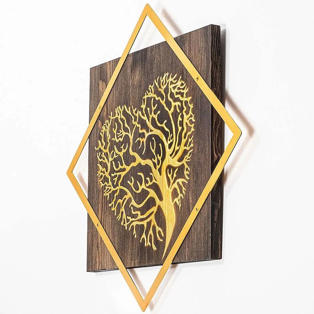 Διακοσμητικό Τοίχου Tree 899SKL2254 54x54cm Walnut-Gold Wallity Metal,Wood