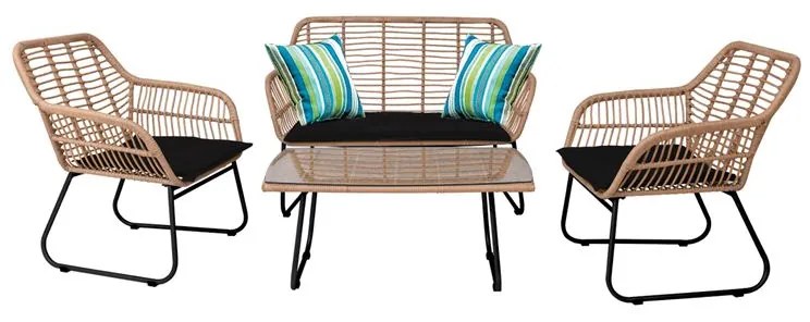 SALSA Set Σαλόνι Κήπου Μέταλλο Μαύρο, Wicker Φυσικό: Τραπέζι   Καναπέ 2Θέσιο   2 Πολυθρόνες  94x56x44-120x70x86-67x71x83cm Ε249,1