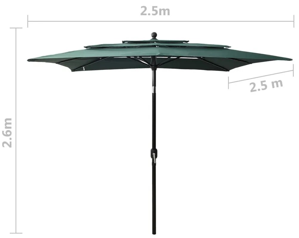 Ομπρέλα 3 Επιπέδων Πράσινη 2,5 x 2,5 μ. με Ιστό Αλουμινίου - Πράσινο