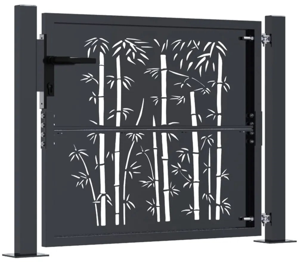 vidaXL Πόρτα Κήπου Ανθρακί 100x100 εκ. Σχέδιο Ατσάλινου Μπαμπού