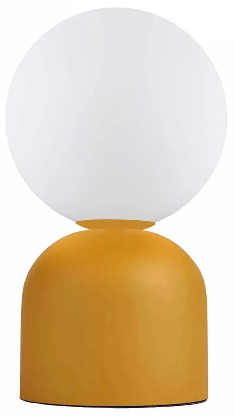 GloboStar® MAGIC 204-0131 Μοντέρνο Eπιτραπέζιο Φωτιστικό Μονόφωτο 1 x E27 IP20 Κίτρινο Μέταλλο με Λευκό Γυαλί - Μ13 x Π13 x Υ28cm