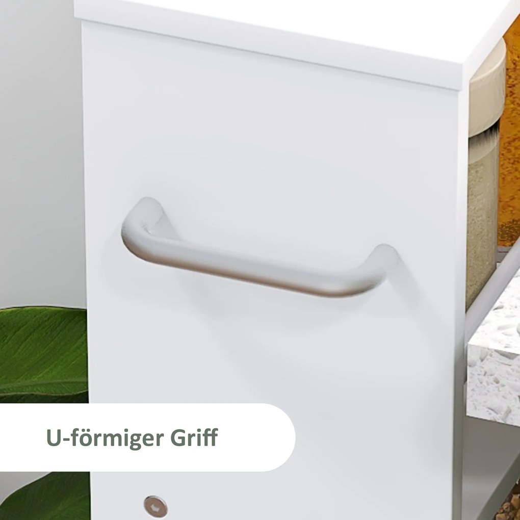 HOMCOM Πολυλειτουργικό ράφι με ροδάκια, στενό σχεδιασμό, 4 ράφια, 45x15x91 cm, Λευκό