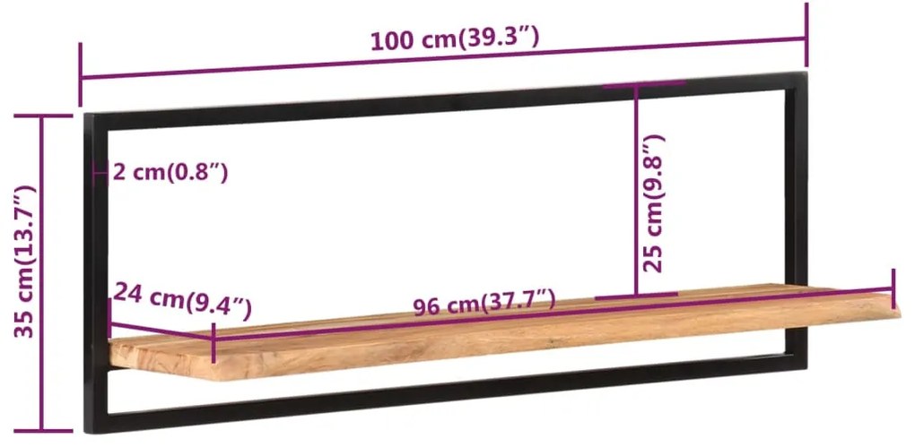 ΡΑΦΙΑ ΤΟΙΧΟΥ 2 ΤΕΜ. 100X24X35 ΕΚ. ΜΑΣΙΦ ΞΥΛΟ ΑΚΑΚΙΑΣ &amp; ΑΤΣΑΛΙ 338457