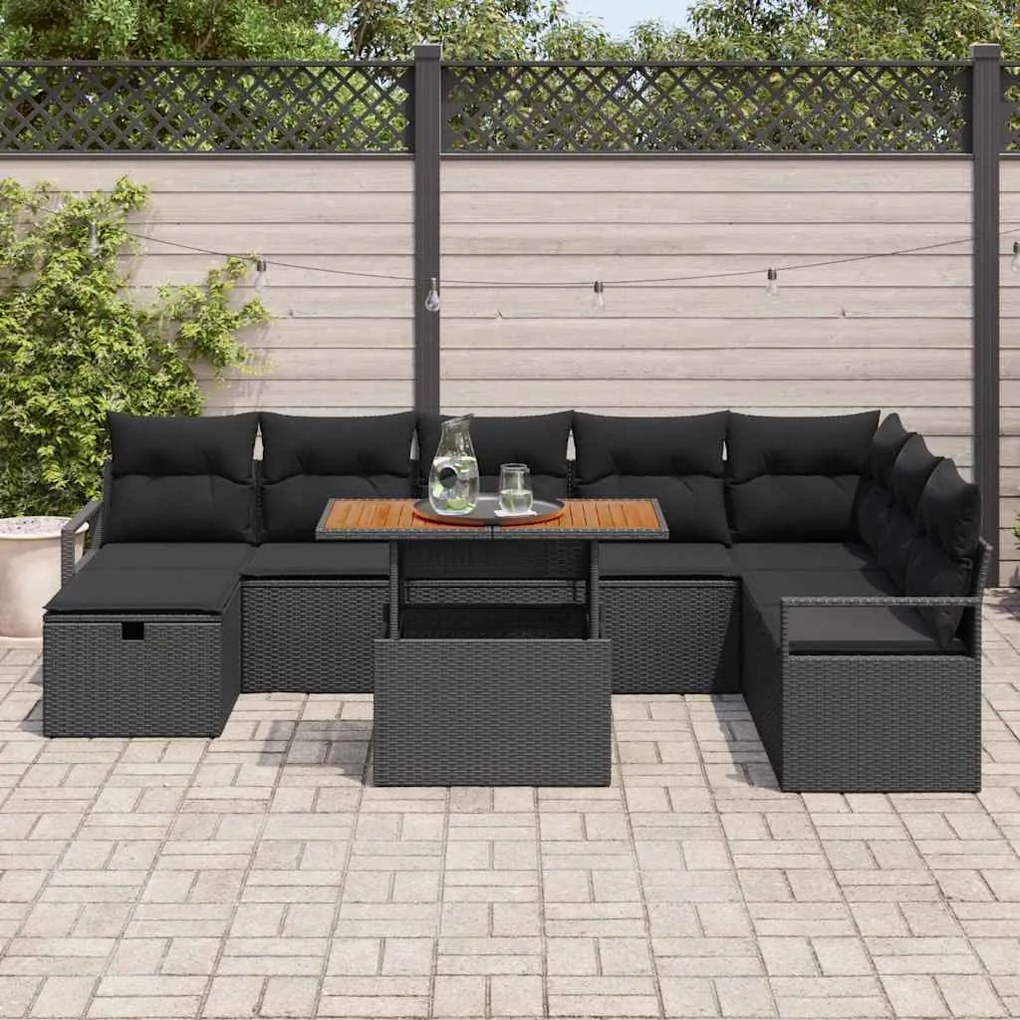 vidaXL Σετ Καναπέ Κήπου με μαξιλάρι 9 pcs Μαύρο Πολυ ράταν