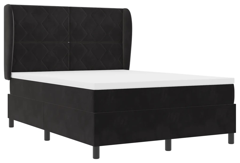 vidaXL Κρεβάτι Box Spring με Στρώμα Μαύρο 140x190 εκ Βελούδο