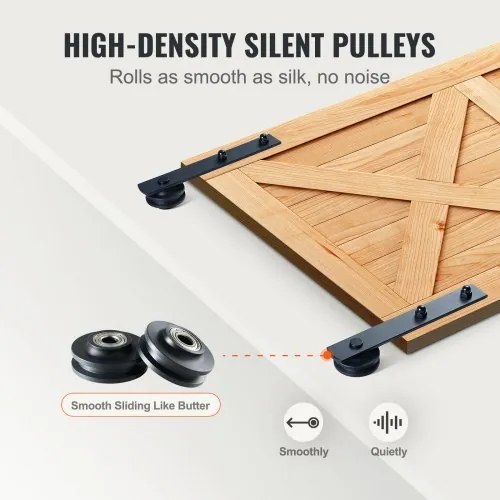 VEVOR 8FT Sliding Barn Door Hardware Kit, 330LBS Heavy Duty Barn Door Track Kit for Double Doors, Fit 3.7-4.3FT Total Wide and 1.3&quot;-1.8&quot; Thick 2 Door Panel, with Smooth &amp; Silent Pulley (I Shape)
