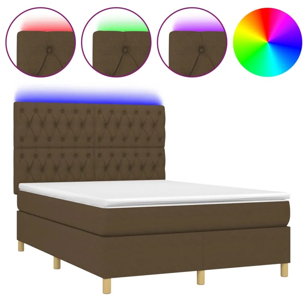 ΚΡΕΒΑΤΙ BOXSPRING ΜΕ ΣΤΡΩΜΑ &amp; LED ΣΚ.ΚΑΦΕ 140X200 ΕΚ ΥΦΑΣΜΑΤΙΝΟ 3135680