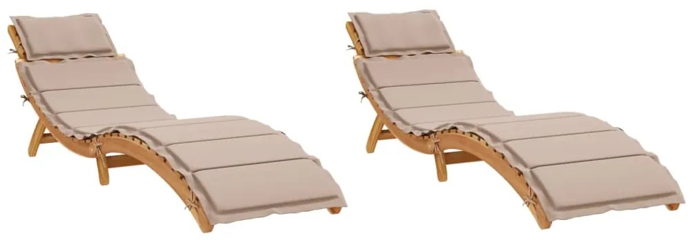 vidaXL Ξαπλώστρες με Μαξιλάρια 2 τεμ. Taupe από Μασίφ Ξύλο Ακακίας