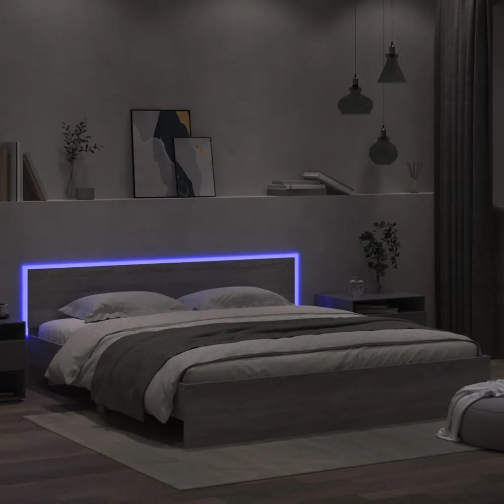 Πλαίσιο Κρεβατιού με Κεφαλάρι/LED Γκρι Sonoma 180x200 εκ.