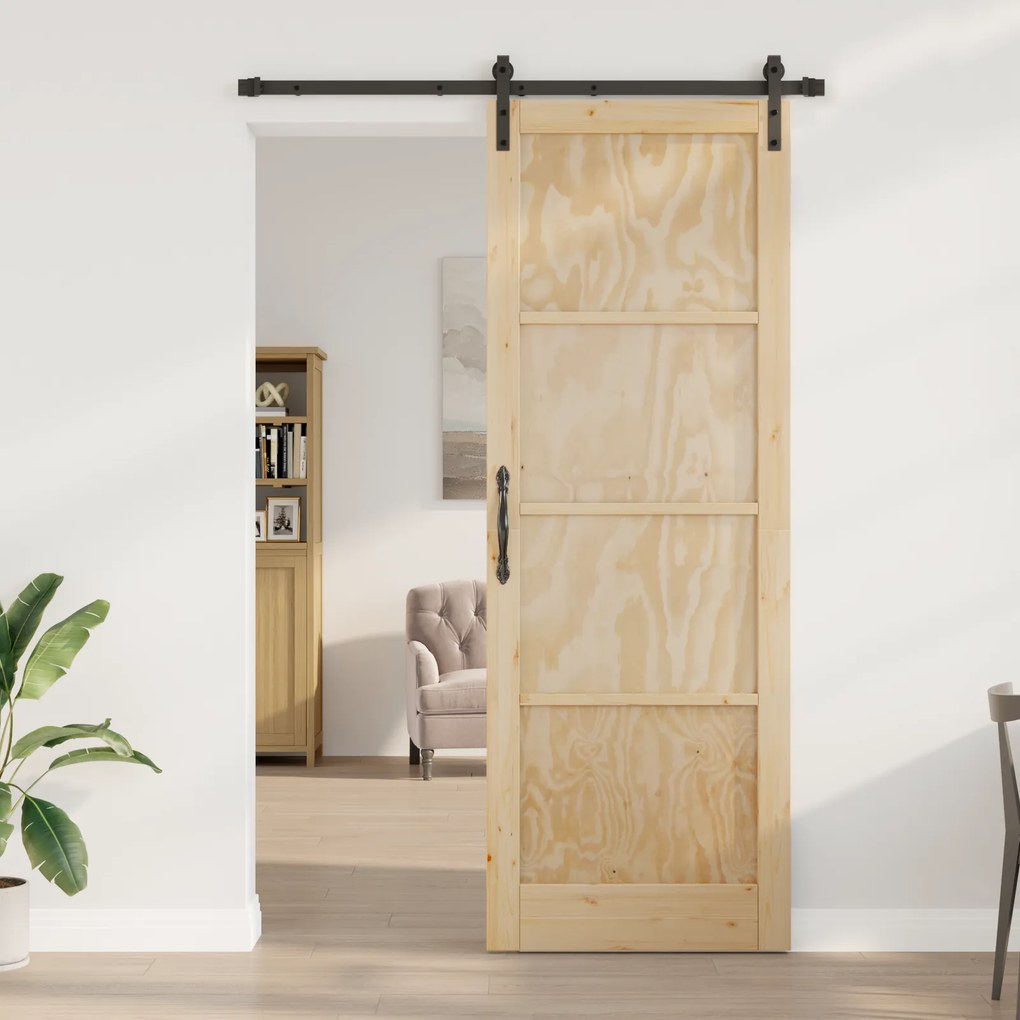 vidaXL Συρόμενη Πόρτα με Σετ Αξεσουάρ 83x232 εκ. Στερεού Ξύλου Πεύκου