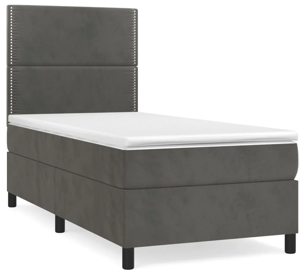 vidaXL Κρεβάτι Boxspring με Στρώμα Σκούρο Γκρι 100x200 εκ. Βελούδινο