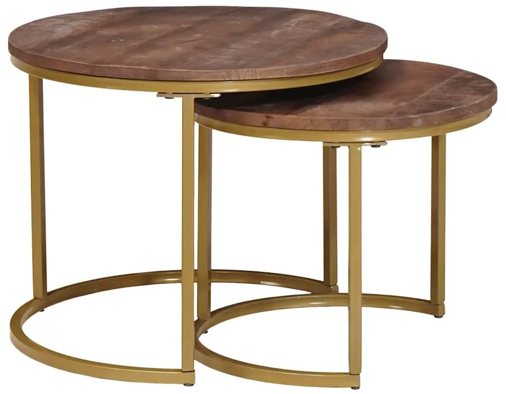 vidaXL Τραπεζάκια Καφέ Στερεών 2 pcs Μασίφ ξύλο μάνγκο και χάλυβας