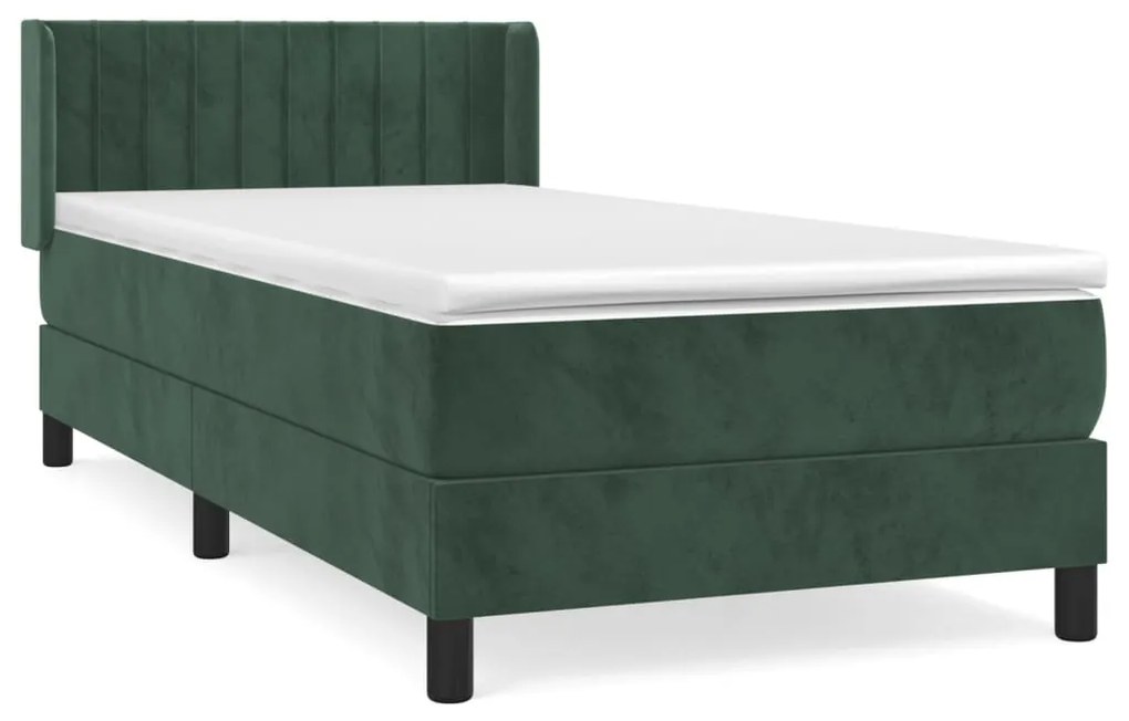 vidaXL Κρεβάτι Boxspring με Στρώμα Σκούρο Πράσινο 90x200 εκ. Βελούδινο