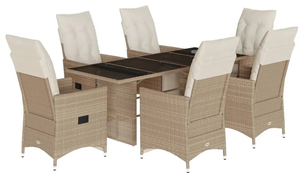 vidaXL Σετ Επίπλων Bistro Κήπου 7 τεμ. Μπεζ Συνθετ. Ρατάν με Μαξιλάρια