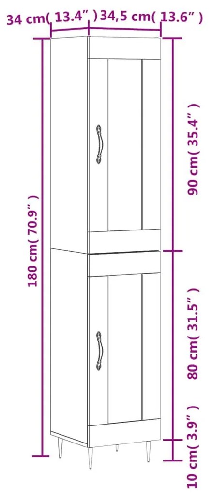 Ντουλάπι Γκρι Σκυροδέματος 34,5x34x180 εκ. Επεξεργασμένο Ξύλο - Γκρι