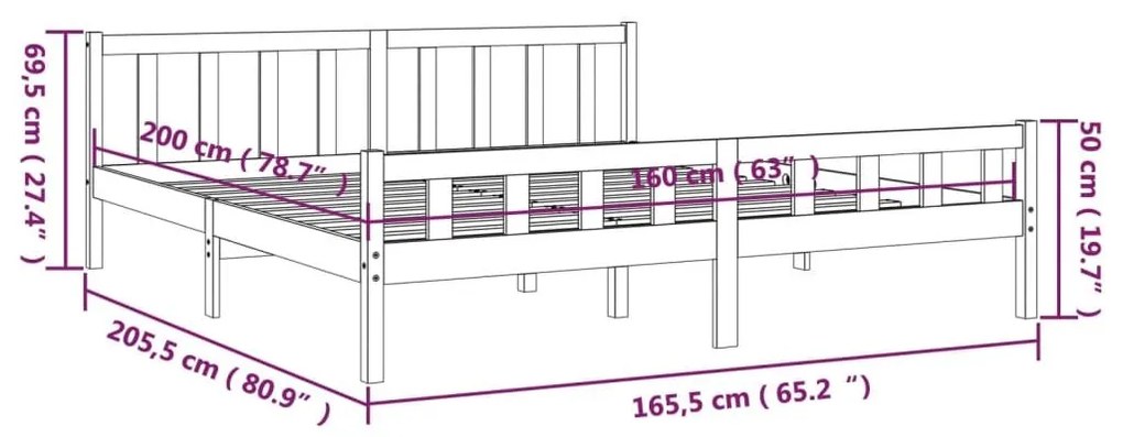 Πλαίσιο Κρεβατιού 160 x 200 εκ. από Μασίφ Ξύλο - Καφέ