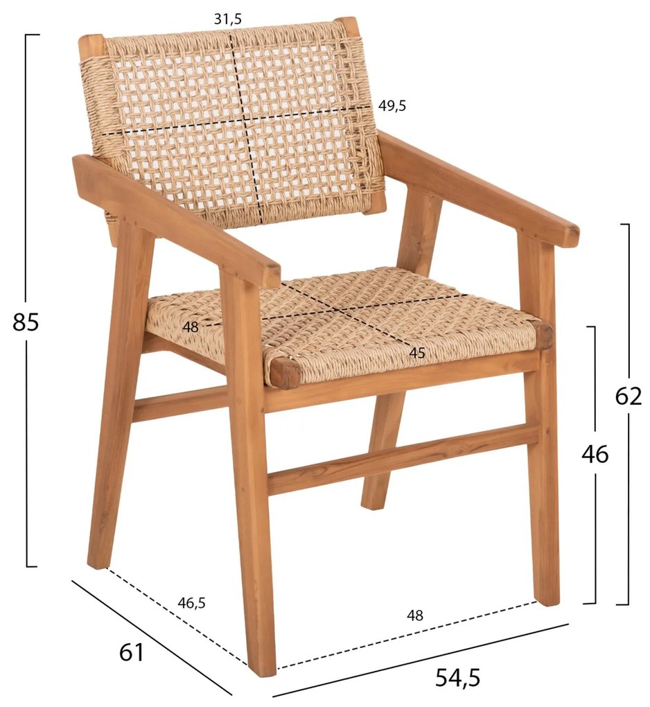 Πολυθρόνα BJORN Μασίφ Ξύλο Teak Φυσικό και Σχοινί 54,5x61x85Yεκ. 54.5x61x85 εκ.