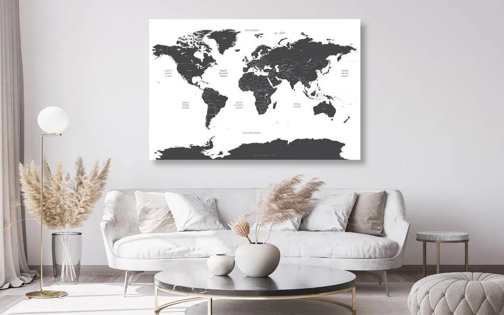 Εικόνα στον παγκόσμιο χάρτη φελλού με μεμονωμένες πολιτείες σε γκρι - 120x80  transparent