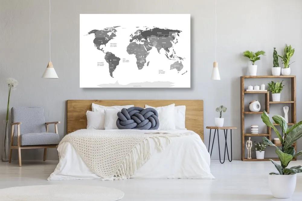 Εικόνα εξαιρετικό παγκόσμιο χάρτη σε ασπρόμαυρο - 60x40