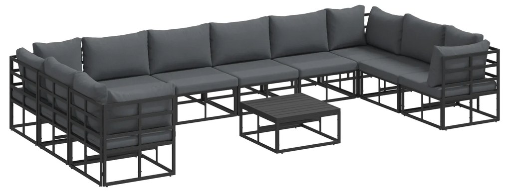 vidaXL Σετ Καναπέ Κήπου με μαξιλάρι 11 pcs Μαύρο Αλουμίνιο