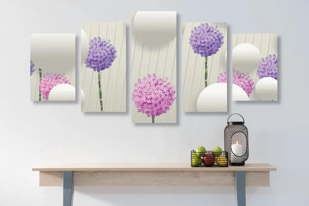 Εικόνα 5 μερών ενδιαφέροντα λουλούδια με αφηρημένα στοιχεία και σχέδια - 200x100