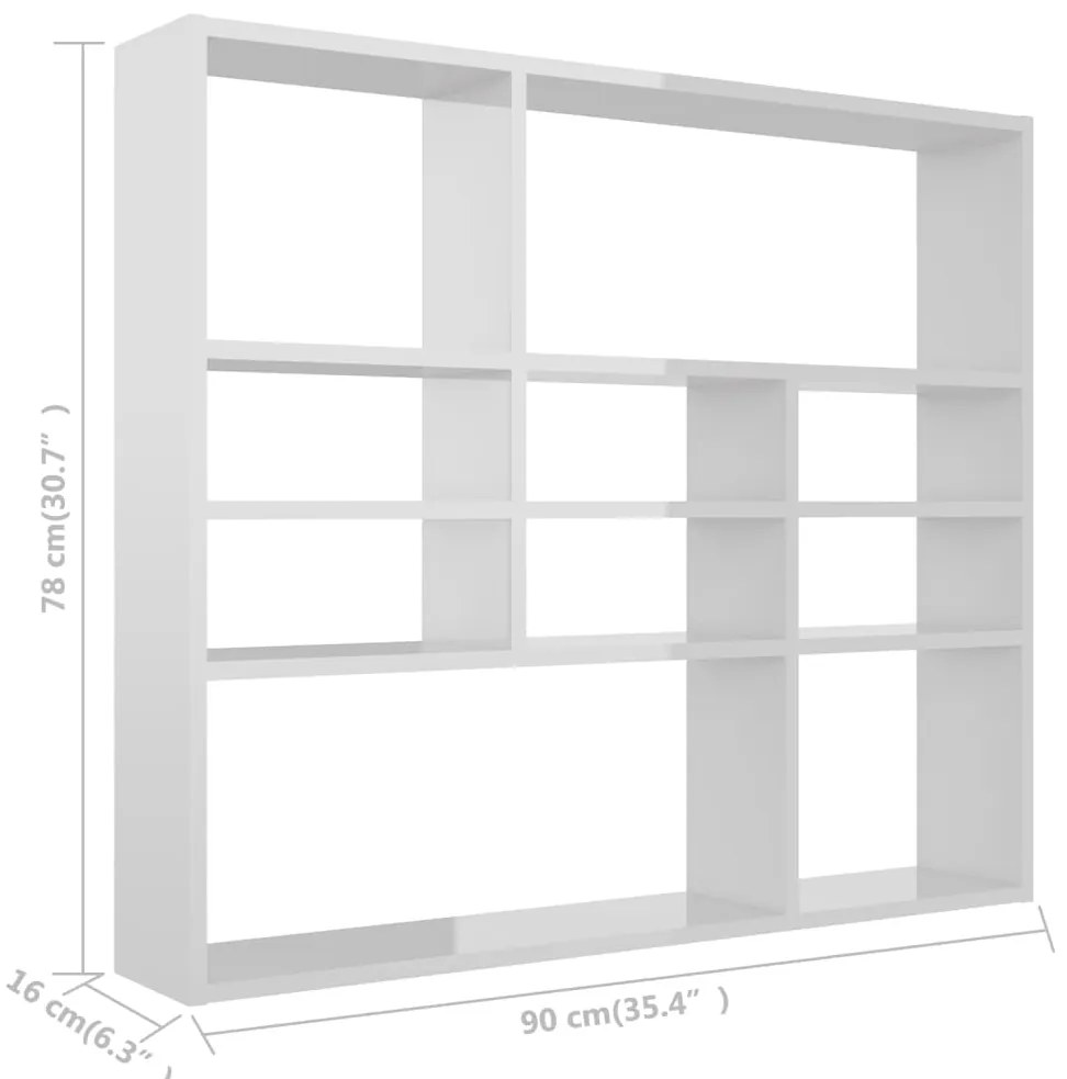 vidaXL Ραφιέρα Τοίχου Γυαλιστερό Λευκό 90x16x78 εκ. από Επεξ. Ξύλο