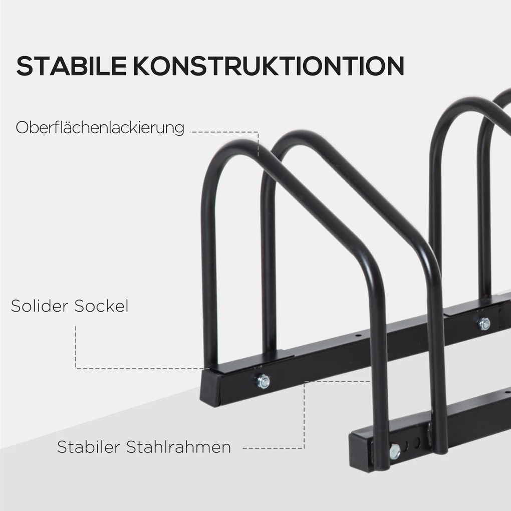 HOMCOM Στάντ Ποδηλάτων για 4 Ποδήλατα, Ανθεκτικό στις Καιρικές Συνθήκες, Στήριξη Τοίχου ή Δαπέδου, Ατσάλι 110 x 33 x 27 cm