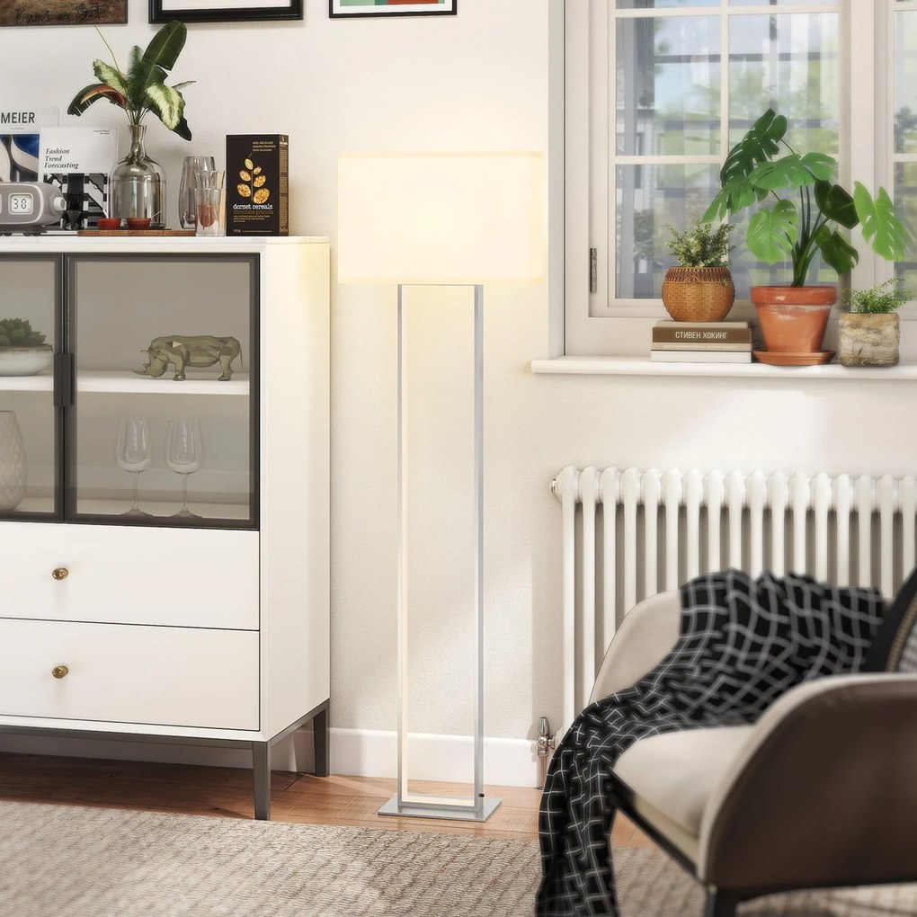 HOMCOM Μοντέρνο φωτιστικό δαπέδου, 3 λειτουργίες, ποδοδιακόπτης, ρυθμιζόμενη φωτεινότητα, λινό, λευκό