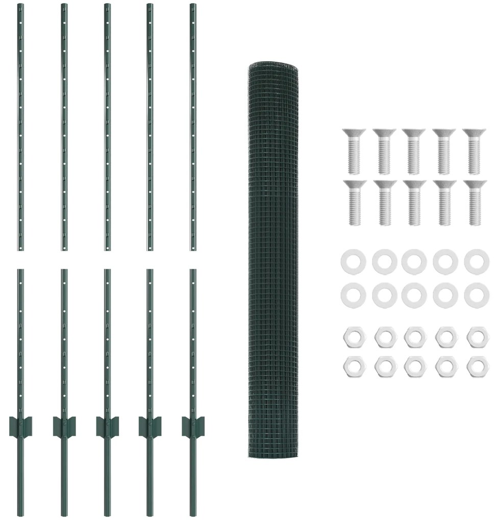 vidaXL Welded Wire Fence με 5 U Posts Πράσινος 1.2x10 m Χάλυβας